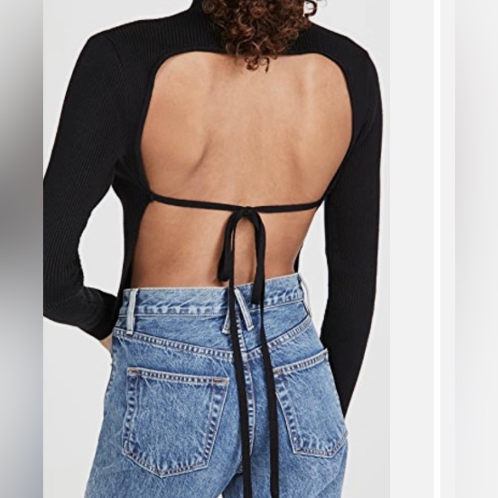 Black Turtleneck Top With Open Back. Size S. - image 1